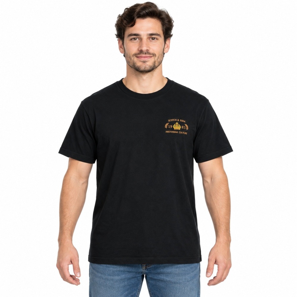 Scotch & Soda Graphic Tee Mens Small Black Relaxed Fit Amsterdam Couture NEW